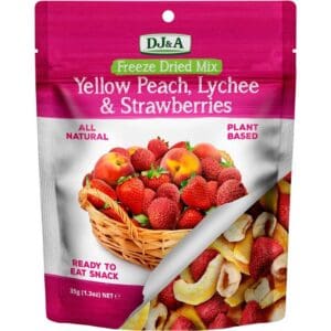 DJ&A Freeze Dried Yellow Peach Lychee & Strawberries 35g - Pack of 2