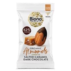 Biona Organic Dark Choc Salted Caramel Roasted Almonds 30g - Pack of 2